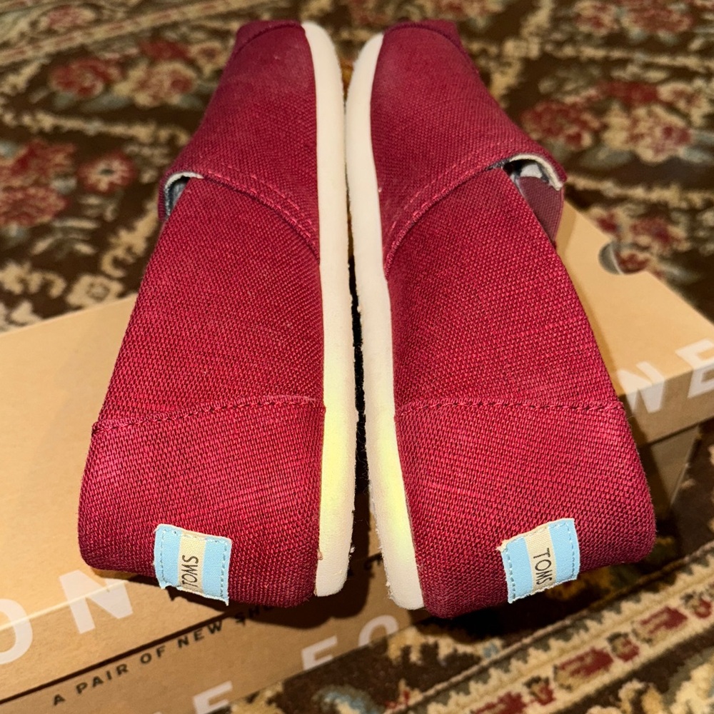 TOMS Burgundy Canvas Slip-Ons - Picture 5 of 9